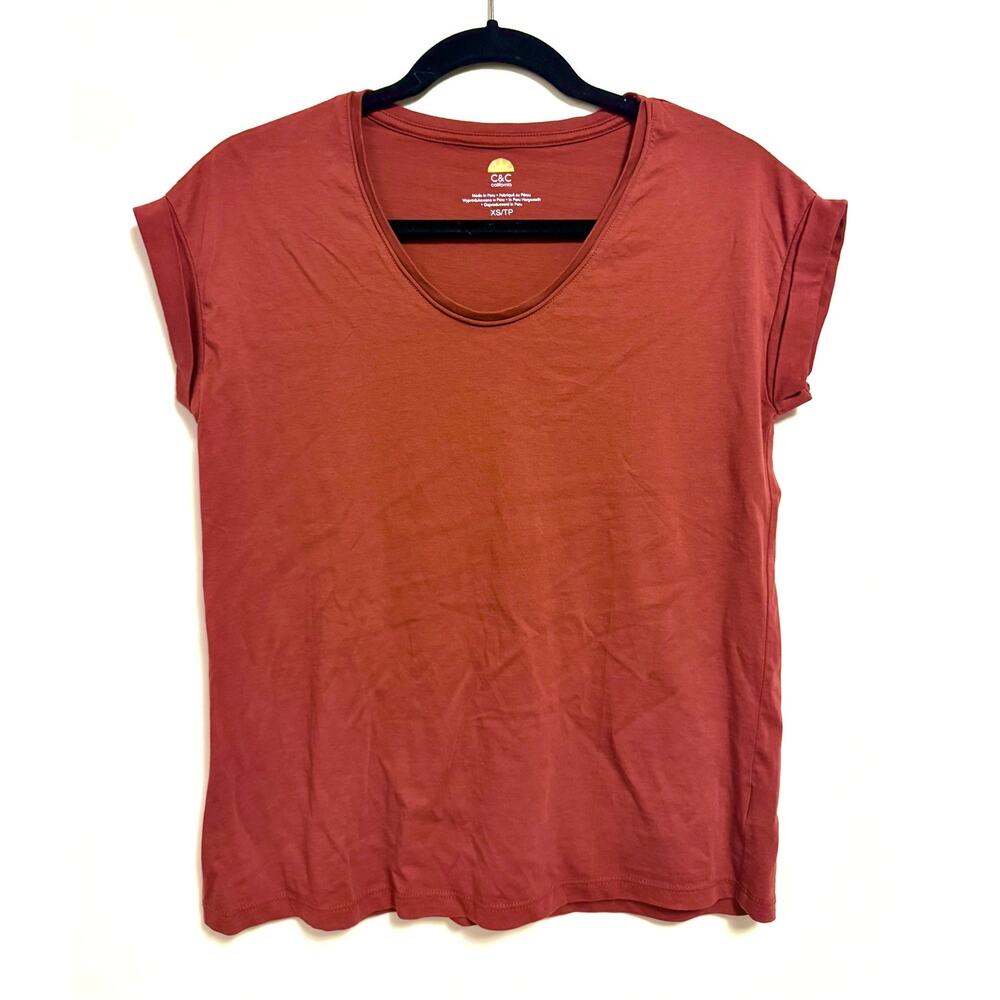 C&C California Pima Cotton Scoop Neck Short Sleeved Tee Rust XS Small